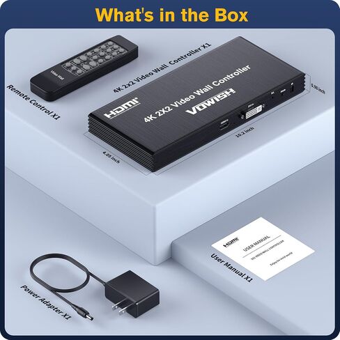 Vowish 4K 2x2 Video Wall Controller, HDMI & DVI Input Video Wall Processor with 8 Display Modes, Support 180° Rotation, RS232 Control for Sports Bar, Restaurant, School, Company, Home Theater, Mall in Saudi Arabia