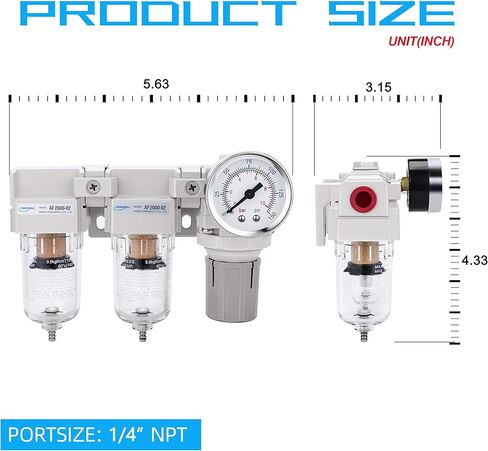 نظام نانو بو 1/4 بوصة 3/8 بوصة NPT لتجفيف الهواء - مرشحات هواء مزدوجة، كومبو منظم ضغط الهواء - تصريف شبه تلقائي، وعاء بولي 0.6 سم NPT DFR-02 1 in Kuwait