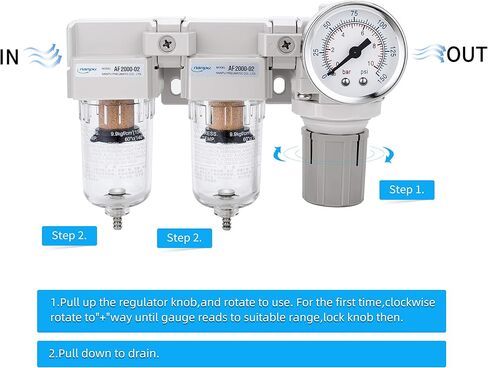نظام نانو بو 1/4 بوصة 3/8 بوصة NPT لتجفيف الهواء - مرشحات هواء مزدوجة، كومبو منظم ضغط الهواء - تصريف شبه تلقائي، وعاء بولي 0.6 سم NPT DFR-02 1 in Kuwait