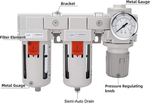 نظام تجفيف هواء نانو بي تي 1/4 بوصة 3/8 بوصة 1/2 بوصة NPT - مرشحات هواء مزدوجة، مجموعة منظم ضغط الهواء - تصريف شبه تلقائي، وعاء بولي 1/2 بوصة NPT DFR-04 1 in Kuwait