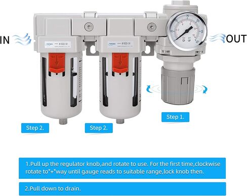 نظام تجفيف هواء نانو بي تي 1/4 بوصة 3/8 بوصة 1/2 بوصة NPT - مرشحات هواء مزدوجة، مجموعة منظم ضغط الهواء - تصريف شبه تلقائي، وعاء بولي 1/2 بوصة NPT DFR-04 1 in Kuwait
