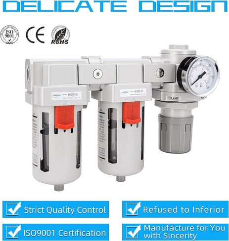 نظام تجفيف هواء نانو بي تي 1/4 بوصة 3/8 بوصة 1/2 بوصة NPT - مرشحات هواء مزدوجة، مجموعة منظم ضغط الهواء - تصريف شبه تلقائي، وعاء بولي 1/2 بوصة NPT DFR-04 1 in Kuwait