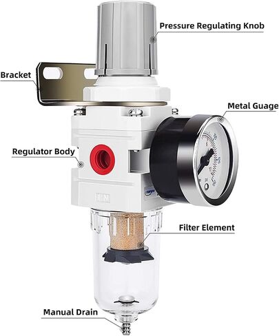 NANPU 1/4" NPT Compressed Air Filter Regulator Combo Piggyback, 5 Micron Brass Element, Poly Bowl, Semi-Auto Drain, Metal Bracket, 0-150 psi Gauge, Ball Valve in Saudi Arabia