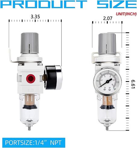 NANPU 1/4" NPT Compressed Air Filter Regulator Combo Piggyback, 5 Micron Brass Element, Poly Bowl, Semi-Auto Drain, Metal Bracket, 0-150 psi Gauge, Ball Valve in Saudi Arabia
