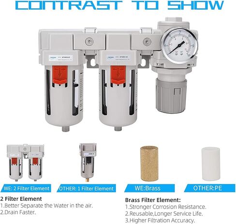 NANPU 3/8" NPT Air Drying System - Double Air Filters, Air Pressure Regulator Combo - Semi-Auto Drain, Poly Bowl in Saudi Arabia