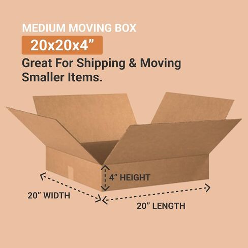 AVIDITI Shipping Boxes Flat 20"L x 20"W x 4"H, 10-Pack | Corrugated Cardboard Box for Packing, Moving and Storage in Saudi Arabia