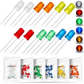 CHANZON 60pcs 5mm LED Diode Lights Assortment Kit Pack Diffused Round Lens DC 3V 20mA Lighting Bulb Lamp Assorted Variety Color Electronics Components Light Emitting Diodes Parts (6 colors x 10 pcs) in Saudi Arabia