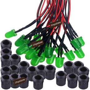 Ltvystore 55 قطعة 8 مم 24 فولت ألوان متنوعة LED سلكية مسبقًا مصباح إضاءة سلكي مسبقًا صمام ثنائي باعث للضوء وحامل بطارية 9 فولت مشبك تثبيت على كابل الموصل in Kuwait