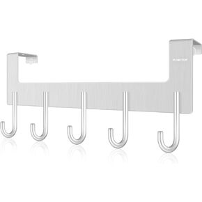 ACMETOP Over The Door Hooks, Over The Door Hanger, Heavy Duty Aluminum Over The Door Towel Rack, Door Hooks for Hanging Coat, Towel, Bag, Robe - 5 Hooks, Brush Finish (Matte Black 1Pcs)