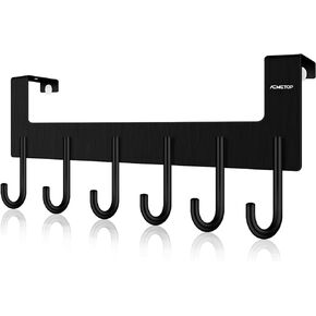 ACMETOP Over The Door Hooks, Over The Door Hanger, Heavy Duty Aluminum Over The Door Towel Rack, Door Hooks for Hanging Coat, Towel, Bag, Robe - 5 Hooks, Brush Finish (Matte Black 1Pcs)