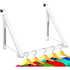 Over The Door Hanger - Closet Hanger Retractable Collapsible Folding Hanging Rack Organizer Perfect for Clothes & Towels Ideal for Bathrooms, Dorm Rooms Etc. - Satin Nickel (Includes one Hook)