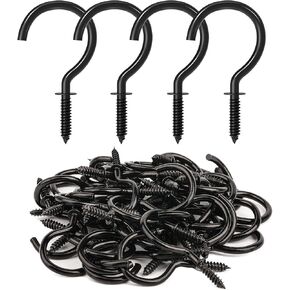 50 Pcs Screw Hooks, 1-1/4 Inch Black Cup Hooks Screw in Mug Hooks Metal Heavy Duty Screw Wood Wall Ceiling Hooks Plant Hooks Indoor Outdoor for Utensils Plants Baskets Lights Wreaths in Saudi Arabia