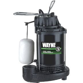 WAYNE CDU790 - مضخة حوض غاطسة من الحديد الزهر والفولاذ المقاوم للصدأ بقدرة 1/3 حصان مع مفتاح تعويم رأسي متكامل - ما يصل إلى 4600 جالون في الساعة - مضخة مستنقع الطابق السفلي شديدة التحمل، أسود