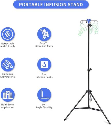 Portable IV Pole Drip Bag Stand Intravenous Foldable Pole Stand,Foldable IV Pole, IV Poles Portable, for Clinic Home Care Travel in Saudi Arabia