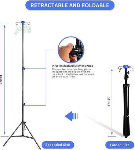 Portable IV Pole Drip Bag Stand Intravenous Foldable Pole Stand,Foldable IV Pole, IV Poles Portable, for Clinic Home Care Travel in Saudi Arabia