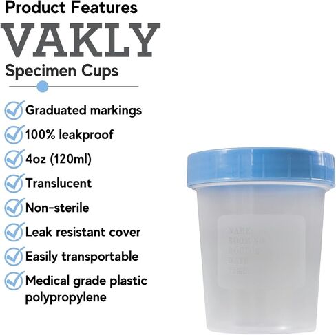 Specimen Cups with Leak Proof Screw on Lids - 4oz [Pack of 25] Clear Non-Sterile Urine Sample Jars - Containers for Safe Pee, Stool, Semen Sample Collection for Testing (25) in Saudi Arabia