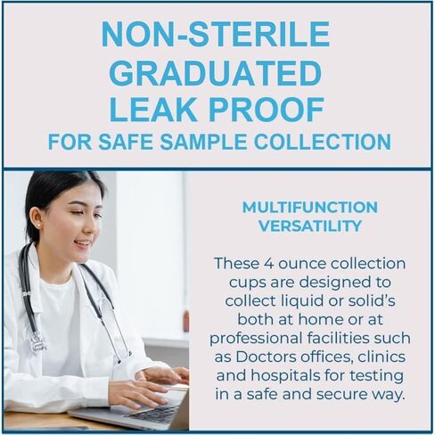 Specimen Cups with Leak Proof Screw on Lids - 4oz [Pack of 25] Clear Non-Sterile Urine Sample Jars - Containers for Safe Pee, Stool, Semen Sample Collection for Testing (25) in Saudi Arabia