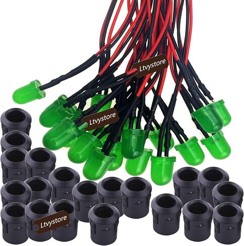 Ltvystore 55 قطعة 8 مم 24 فولت ألوان متنوعة LED سلكية مسبقًا مصباح إضاءة سلكي مسبقًا صمام ثنائي باعث للضوء وحامل بطارية 9 فولت مشبك تثبيت على كابل الموصل in Saudi Arabia