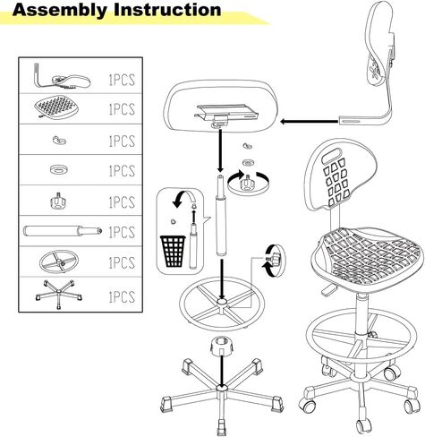 سيجما فورس كرسي متين من فوم البولي يوريثين مع قاعدة قابلة للتعديل مقاس 18 انش، قاعدة من الستيل، تعديل الارتفاع 21-31 انش وسعة 450 باوند in Kuwait