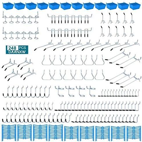 248PCS Pegboard Accessories Organizer Kit, Pegboard Bins, Pegboard Set for Tools, 1/8 and 1/4 inch Pegboard Hooks Assortment, Pegboard Bins, Metal Hooks for Hanging Storage (All Black) in Kuwait