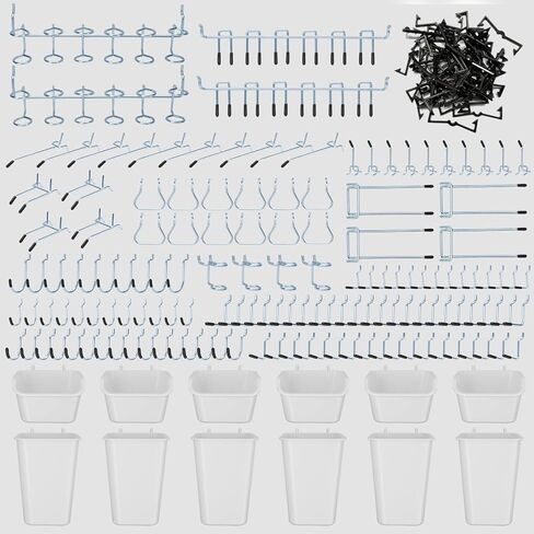248PCS Pegboard Accessories Organizer Kit, Pegboard Bins, Pegboard Set for Tools, 1/8 and 1/4 inch Pegboard Hooks Assortment, Pegboard Bins, Metal Hooks for Hanging Storage (All Black) in Kuwait