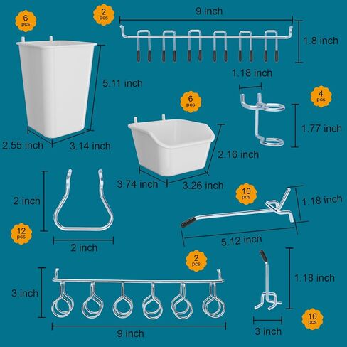 248PCS Pegboard Accessories Organizer Kit, Pegboard Bins, Pegboard Set for Tools, 1/8 and 1/4 inch Pegboard Hooks Assortment, Pegboard Bins, Metal Hooks for Hanging Storage (All Black) in Kuwait