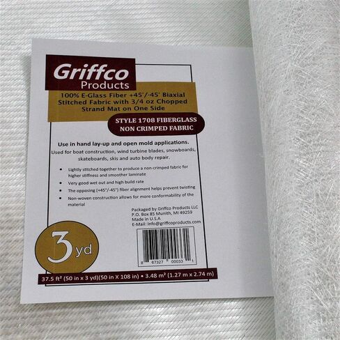 (ملفوف) 1708 ثنائي المحور (+45 درجة/-45 درجة) ألياف زجاجية مخيطة بوزن 3/4 أونصة. حصيرة على جانب واحد - عرض 3 ياردات × 50 بوصة، ملفوفة (متوافقة مع الإيبوكسي والبوليستر) in Kuwait