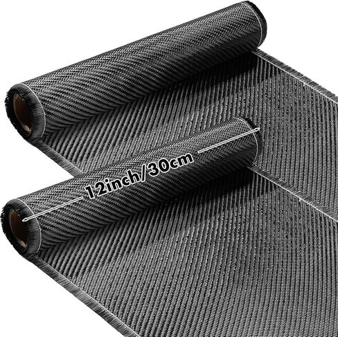 Frienda 2 Rolls 5 ft x 12" Carbon Fiber Fabric Roll Pure Fabric Carbon Fiber Sheet 2 x 2 Twill Weave 3k/ 220g for Cars for Structural Reinforcement on Concrete Walls, Basements, Boats DIY Projects in Kuwait