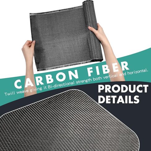 Frienda 2 Rolls 5 ft x 12" Carbon Fiber Fabric Roll Pure Fabric Carbon Fiber Sheet 2 x 2 Twill Weave 3k/ 220g for Cars for Structural Reinforcement on Concrete Walls, Basements, Boats DIY Projects in Kuwait