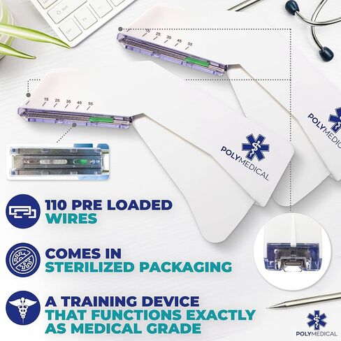 طقم دبابيس للجلد للاستعمال مرة واحدة مكون من 8 قطع بديل لخيوط الخياطة - 110 أسلاك، 2 أداة إزالة الدباسة + 4 ملقط بلاستيكي للتخييم في الهواء الطلق، والبقاء على قيد الحياة في حالات الطوارئ، والإسعافات الأولية، وتدريب الطبيب البيطري في حالات الطوارئ in Kuwait