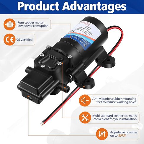 دريو مضخة مياه بغشاء 12 فولت مع 4 مشابك خرطوم ومصفاة مضخة مياه، 1.2 جالون في الدقيقة 80 باوند لكل انش مربع 12 فولت مضخة غسيل ذاتية التحضير ار في بتيار مستمر مع فلتر للمركبات الترفيهية والقوارب البحرية in Kuwait