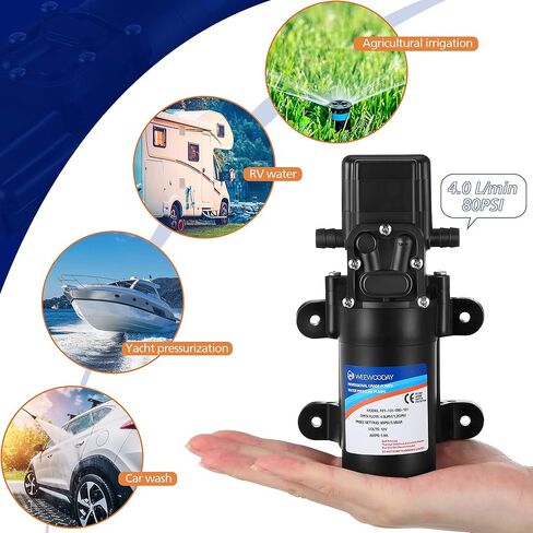 دريو مضخة مياه بغشاء 12 فولت مع 4 مشابك خرطوم ومصفاة مضخة مياه، 1.2 جالون في الدقيقة 80 باوند لكل انش مربع 12 فولت مضخة غسيل ذاتية التحضير ار في بتيار مستمر مع فلتر للمركبات الترفيهية والقوارب البحرية in Kuwait