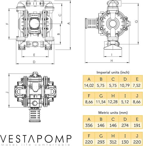 مضخة غشاء مزدوجة تعمل بالهواء من Vestapomp - مضخة زيت نفايات هوائية (تفريغ 1 بوصة، جسم من الألومنيوم + غشاء من النتريل، 40 جالونًا في الدقيقة، 100 رطل لكل بوصة مربعة) in Kuwait