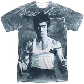 Bruce Lee Chinese Martial Arts Using Nunchucks Adult Front Print T-Shirt Tee in Kuwait