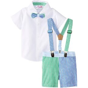 Baby Infant Toddler Boys Spring Easter 4th of July Photoshoot Suspender Bowtie Short Suit 4-piece Set in Kuwait