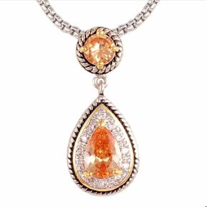 Aaron Lee Designs Rhodium/24k Gold Plated, Champagne Pear Cubic Zirconia (CZ) Pendant Necklace, 16"+2" Extender in Saudi Arabia