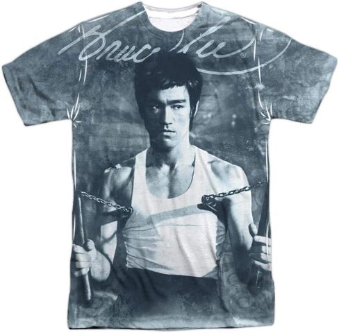 Bruce Lee Chinese Martial Arts Using Nunchucks Adult Front Print T-Shirt Tee in Saudi Arabia