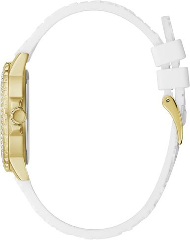 GUESS Ladies Sport Crystal Multifunction 36mm Watch – White Dial Gold-Tone Stainless Steel Case with White Silicone Strap in Kuwait