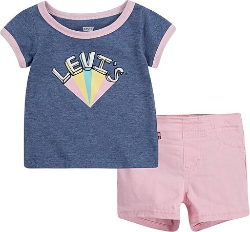 طقم مكون من قطعتين من تي شيرت وسروال قصير برسوم جرافيك للفتيات من Levi's Baby Girls in Kuwait