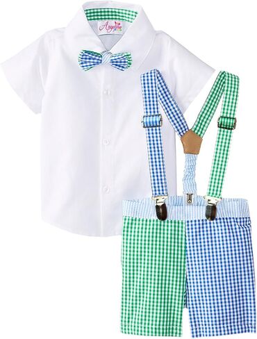Baby Infant Toddler Boys Spring Easter 4th of July Photoshoot Suspender Bowtie Short Suit 4-piece Set in Kuwait