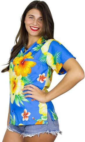 Funky Hawaiian Blouse Shirt Women Short-Sleeve Front-Pocket Paradise Flowers Multiple Colors in Saudi Arabia