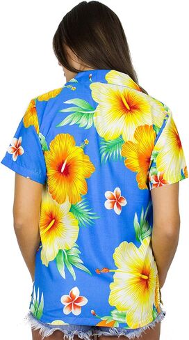 Funky Hawaiian Blouse Shirt Women Short-Sleeve Front-Pocket Paradise Flowers Multiple Colors in Saudi Arabia