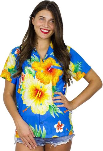 Funky Hawaiian Blouse Shirt Women Short-Sleeve Front-Pocket Paradise Flowers Multiple Colors in Saudi Arabia