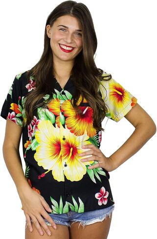 Funky Hawaiian Blouse Shirt Women Short-Sleeve Front-Pocket Paradise Flowers Multiple Colors in Saudi Arabia