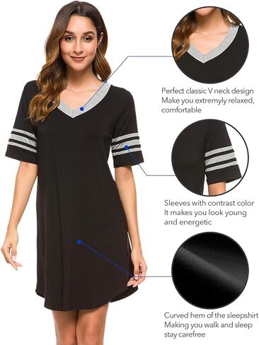 WiWi Bamboo Viscose Nightgowns for Women 3/4 Sleeve Nightshirts Sleep Shirt Plus Size Sleepwear Pajamas Dress S-4X in Saudi Arabia