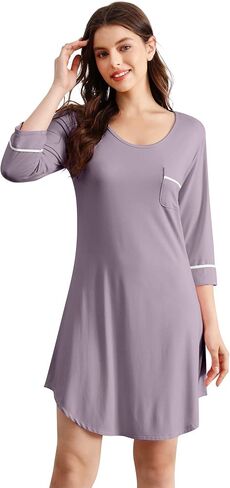 WiWi Bamboo Viscose Nightgowns for Women 3/4 Sleeve Nightshirts Sleep Shirt Plus Size Sleepwear Pajamas Dress S-4X in Saudi Arabia