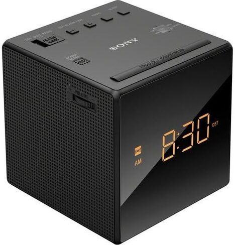 Sony Compact AM/FM Alarm Clock Radio with Easy to Read, Backlit LCD Display, Battery Back-Up, Adjustable Brightness Control, Programmable Sleep Timer, Daylights Savings Time Adjustment, Black Finish in Saudi Arabia