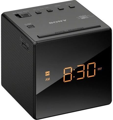 Sony Compact AM/FM Alarm Clock Radio with Easy to Read, Backlit LCD Display, Battery Back-Up, Adjustable Brightness Control, Programmable Sleep Timer, Daylights Savings Time Adjustment, Black Finish in Saudi Arabia