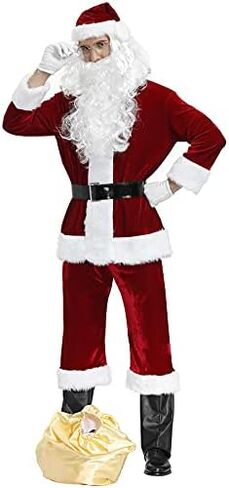 بدلة سانتا الفاخرة للرجال مكونة من 9 قطع من القطيفة لعيد الميلاد للكبار سانتا كلوز للحفلات التنكرية من القطيفة in Kuwait