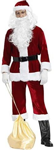 بدلة سانتا الفاخرة للرجال مكونة من 9 قطع من القطيفة لعيد الميلاد للكبار سانتا كلوز للحفلات التنكرية من القطيفة in Kuwait